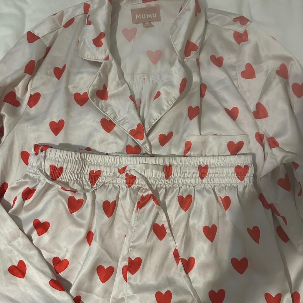 Show me your Mumu Red Heart Print PJs XS